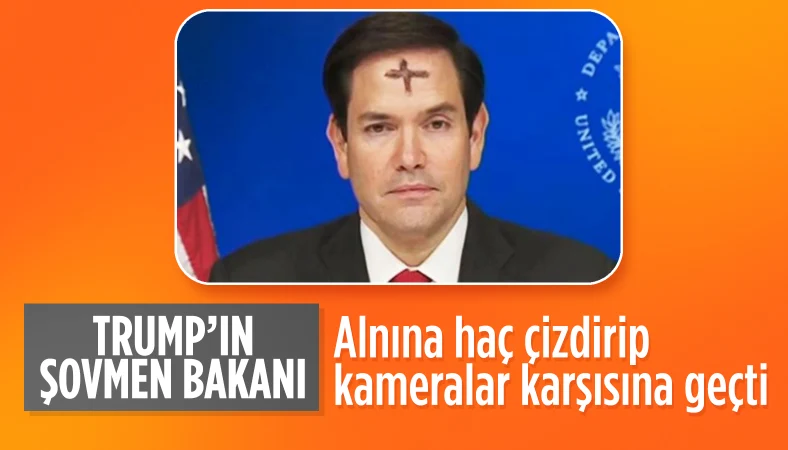 Marco Rubio, alnında külle çizilmiş haç işaretiyle canlı yayına çıktı